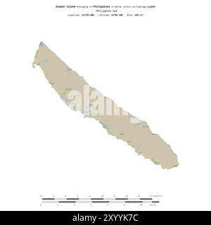 Alabat Island in the Philippine Sea, belonging to Philippines, isolated on a topographic, OSM standard style map, with distance scale Stock Photo