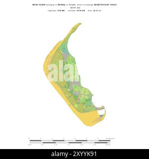 Amrum Island in the North Sea, belonging to Germany, isolated on a topographic, OSM standard style map, with distance scale Stock Photo