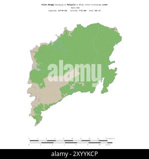Pulau Banggi in the Sulu Sea, belonging to Malaysia, isolated on a topographic, OSM standard style map, with distance scale Stock Photo