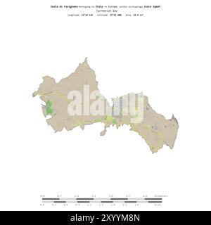 Isola di Favignana in the Tyrrhenian Sea, belonging to Italy, isolated on a topographic, OSM standard style map, with distance scale Stock Photo