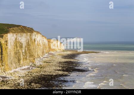 Chalk cliffs and coastline at Friars Bay, Peacehaven, near Brighton, East Sussex, England, UK Stock Photo