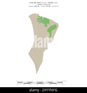 Ko Kho Khao Island in the Andaman or Burma Sea, belonging to Thailand, isolated on a topographic, OSM standard style map, with distance scale Stock Photo