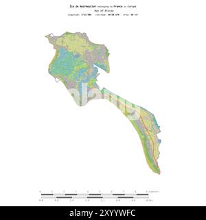 Ile de Noirmoutier in the Bay of Biscay, belonging to France, isolated on a topographic, OSM standard style map, with distance scale Stock Photo