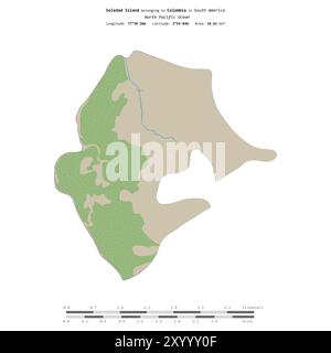 Soledad Island in the North Pacific Ocean, belonging to Colombia, isolated on a topographic, OSM standard style map, with distance scale Stock Photo