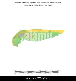 Spiekeroog Island in the North Sea, belonging to Germany, isolated on a topographic, OSM standard style map, with distance scale Stock Photo