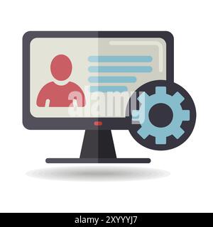User customize settings on monitor vector icon. User interface customization, programming. Concept of creating, setting personal pages and repairing. Stock Vector