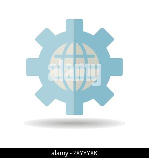 Globe with gears vector icon. World mechanism symbol. Global engineering teamwork. Security sign. Graph symbol for your web site design, logo, app, UI Stock Vector