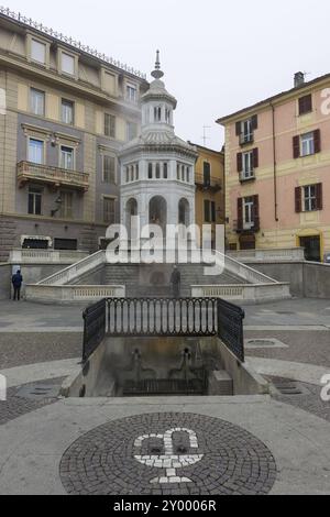 Famous fountain called La Bollente, known since roman times, symbol of Acqui Terme in Piedmont Stock Photo