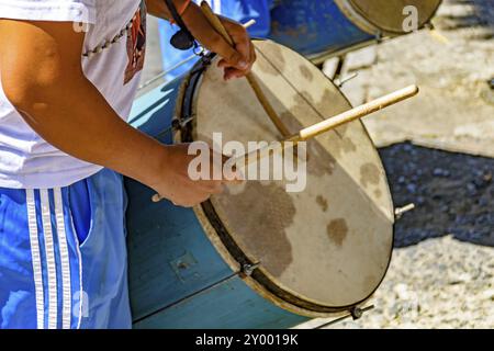 Drums players in a Brazilian folk festival in honor of Saint George in the state of Minas Gerais Stock Photo