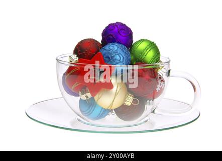 Christmas ball in tea glass, christmas ball tea cup 03 Stock Photo