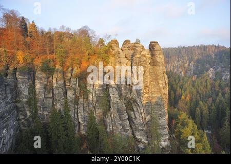 Sandstone formations on the bastion, in Saxon Switzerland Stock Photo