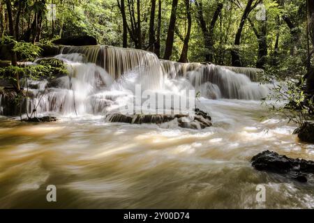 Waterfalls in the tropical rain forest after heavy rain Stock Photo