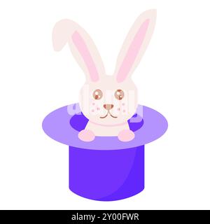Cute rabbit in a hat, children magic element in kawaii style, vector illustration Stock Vector