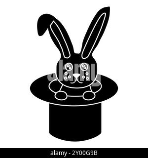 Black silhouette of cute rabbit in a hat, glyph icon flat vector illustration Stock Vector