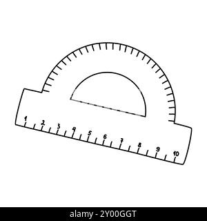 Protractor ruler, doodle style flat vector outline illustration for kids coloring book Stock Vector