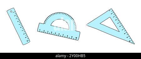 Set of different rulers, back to school concept, doodle style vector illustration Stock Vector