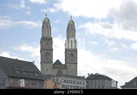 Great Minster, landmark of Zurich, Switzerland, Europe Stock Photo