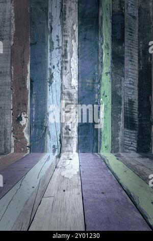 Colourful boards, weathered, as background Stock Photo