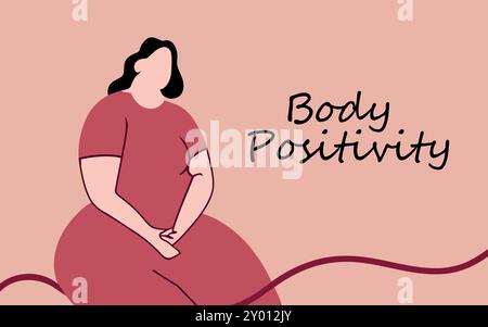 Continuous line drawing overweight female body positive fat woman icon vector illustration concept Stock Vector