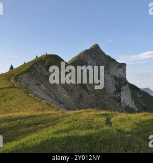 Mount Augstmatthorn just before sunset. Mountain near Interlaken, Bernese Oberland Stock Photo