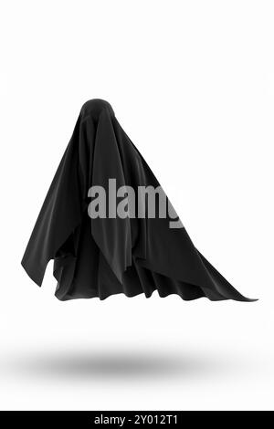 Abstract Flying Ghost Cloth Black on White Background - 3D Illustration Render Stock Photo