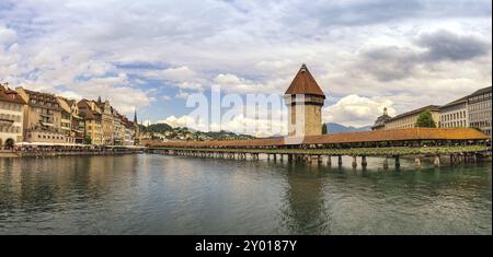 Lucerne panorama city skyline at Chapel Bridge, Lucerne (Luzern) Switzerland Stock Photo