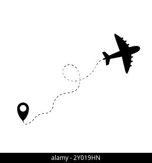 airplane flies from point line route icon plane from the start point to the end Stock Vector