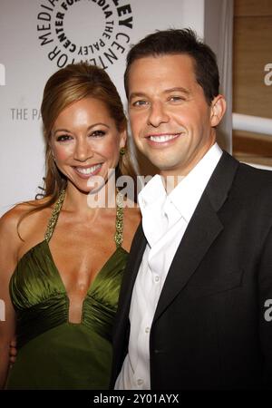 Jon Cryer and wife Lisa Joyner attend the 'Two and a Half Men' 100th Episode Celebration held at the Paley Center for Media in Beverly Hills, California, United States on October 3, 2007. Stock Photo