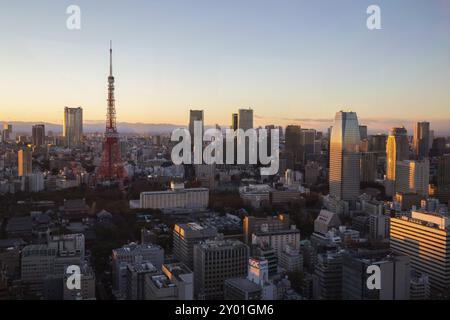 Tokyo, Japan, December 18, 2014: Photograph of Tokyo skyline with Tokyo Tower taken from the World Trade Center, Asia Stock Photo