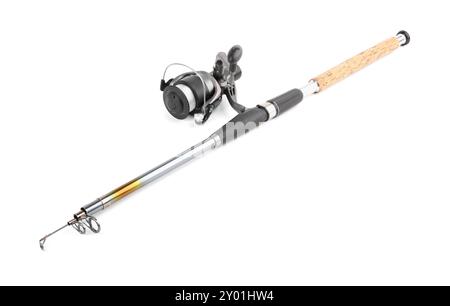 Fishing spinning with reel isolated on white Stock Photo