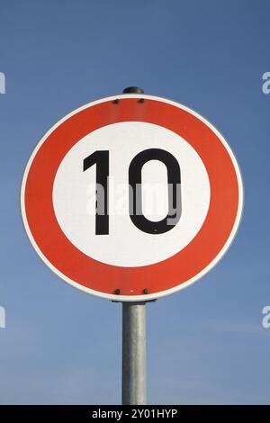 A german speed limit sign outdoors Stock Photo