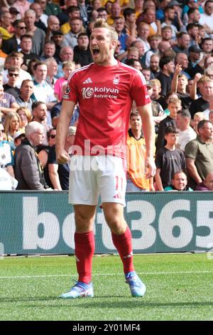 The City Ground, Nottingham, UK. 31st Aug, 2024. Premier League Football, Nottingham Forest versus Wolverhampton Wanderers; Chris Wood of Nottingham Forest celebrates his goal in the 10th minute Credit: Action Plus Sports/Alamy Live News Stock Photo