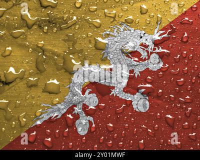 Flag of Bhutan with rain drops Stock Photo