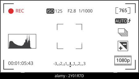 Professional photo camera app screen. Viewfinder icons Stock Vector