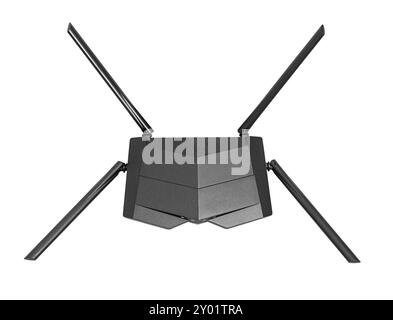 Modern wi-fi router on white background Stock Photo - Alamy