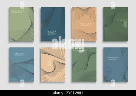 Collection of color abstract striped covers, templates, backgrounds, placards, brochures, banners, flyers and etc. Stylish minimalistic posters - Stock Vector