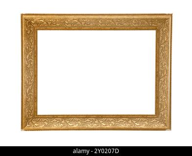 decorative wooden frame with gold elements isolated Stock Photo
