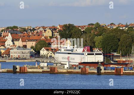 View to Visby on Gotland. View to Visby with its historic old town Stock Photo