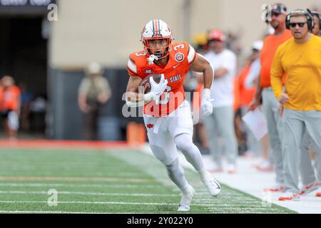 August 31, 2024: Oklahoma State Cowboys running back Sesi Vailahi (3) during a football game between the South Dakota State University Jackrabbits and the Oklahoma State Cowboys at Boone Pickens Stadium in Stillwater, OK. Gray Siegel/CSM Stock Photo