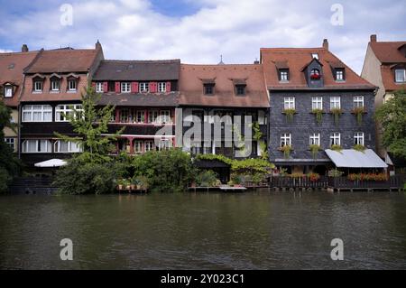 Row of houses Little Venice on the banks of the Regnitz, Bamberg, Upper Franconia, Bavaria, Germany, Europe Stock Photo