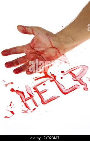 A hand is bleeding, Help, Help, Studio Stock Photo