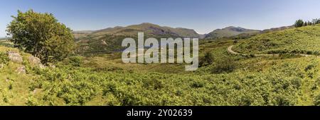 Snowdonia landscape near Rhiwlas, Gwynedd, Wales, UK, with Llyn Padarn and Mount Snowdon in the background Stock Photo