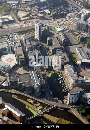 aerial view of Leeds Dock, Leeds, West Yorkshire Stock Photo