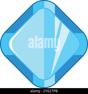 Blue crystal cartoon icon. Jewel game element Stock Vector