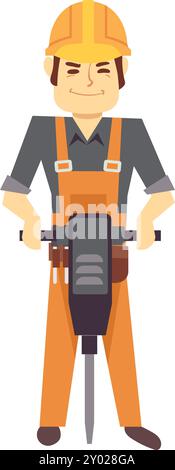 Jackhammer worker. Industrial asphalt repair equipment icon Stock Vector