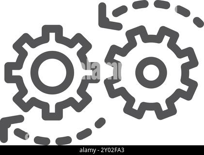 Rotating gears. Process icon. Linear machinery symbol Stock Vector