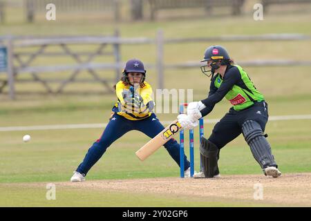 London, UK. 31st Aug, 2024. Fran Wilson batting as The South East Stars take on The Western Storm in the Rachael Heyoe-Flint Trophy match at The County Ground, Beckenham. Credit: David Rowe/Alamy Live News Stock Photo