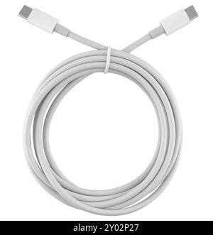 Cable with Type-C connectors, insulated on white background. Stock Photo