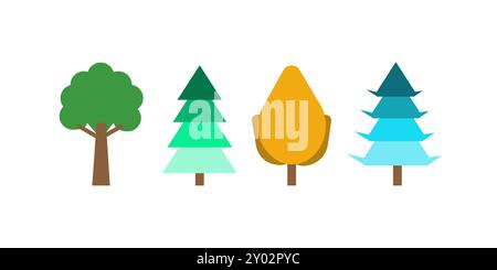 Flat vector trees set. Tree icons are set in a modern flat style. Stock Vector