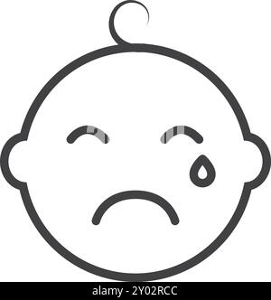 Crying kid head line icon. Sad baby face Stock Vector